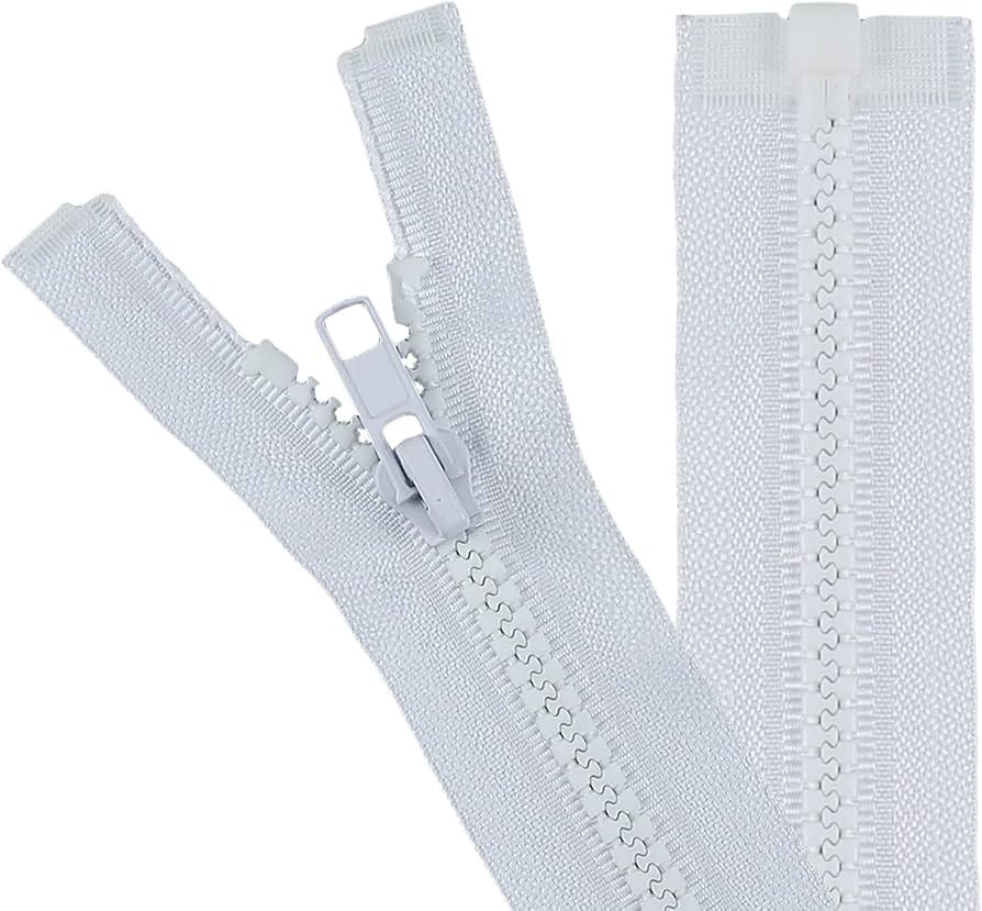 32 Inch Separating Jacket Zippers for Sewing Coats Jacket Zipper White Molded Plastic Zippers Bulk (32" 1pc) White