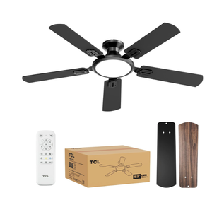 TCL 52" Low Profile Ceiling Fan with Light, Slim, Black, Flush Mount, DC Reversible Motor, 6 Speeds, Remote Control, Noiseless, Dimmable, LED Light, 3CCT, Modern Matte Black Ceiling Fan for Bedroom