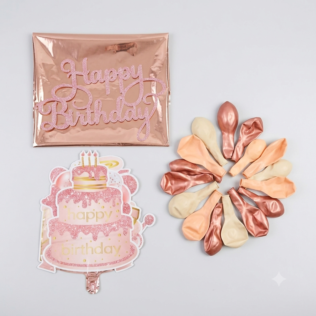 Birthday Decorations for Girl, Rose Gold Birthday Party Decorations, Contains Balloons, Happy Birthday Banners, Party Decorations