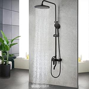 Black Shower System Set Rainfall Spout Round Head with Wall Mounted Handheld Spray Mixer Tub Shower Faucet Set