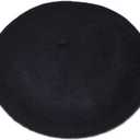 Women French Wool Beret Hats - Solid Color Classic Beanie Winter Cap (One Size, Black)