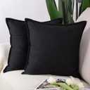 MADIZZ Set of 2 Linen Throw Pillow Covers 22x22 Inch Black Soft Decorative Cushion Cover for Sofa Bedroom Pillow Shell