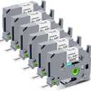 6Pk Replace for Brother P-Touch Label Tape TZe-231 12mm 0.47 Laminated White TZe TZ 1/2" Label Maker Tape Compatible with Brother Ptouch PT-D220 D210 H110 D200 D410 1280 D610BT, Black on White