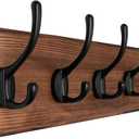 SKOLOO Rustic Wall Mounted Coat Rack with 16 Inch Mounting Hole Distance, Pine Solid Wood Coat Hook Hanger - 5 Hooks for Hanging Clothes Robes Towels Coats (Brown Plate & Black Hook)