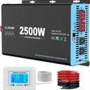 2500W Pure Sine Wave Power Inverter with Transfer Switch, 12V DC to 120V AC Converter, Auto Switch to Shore Power, 5000W Peak, Remote LCD Controller, USB & Type-C for RV, Truck, Off-Grid Use