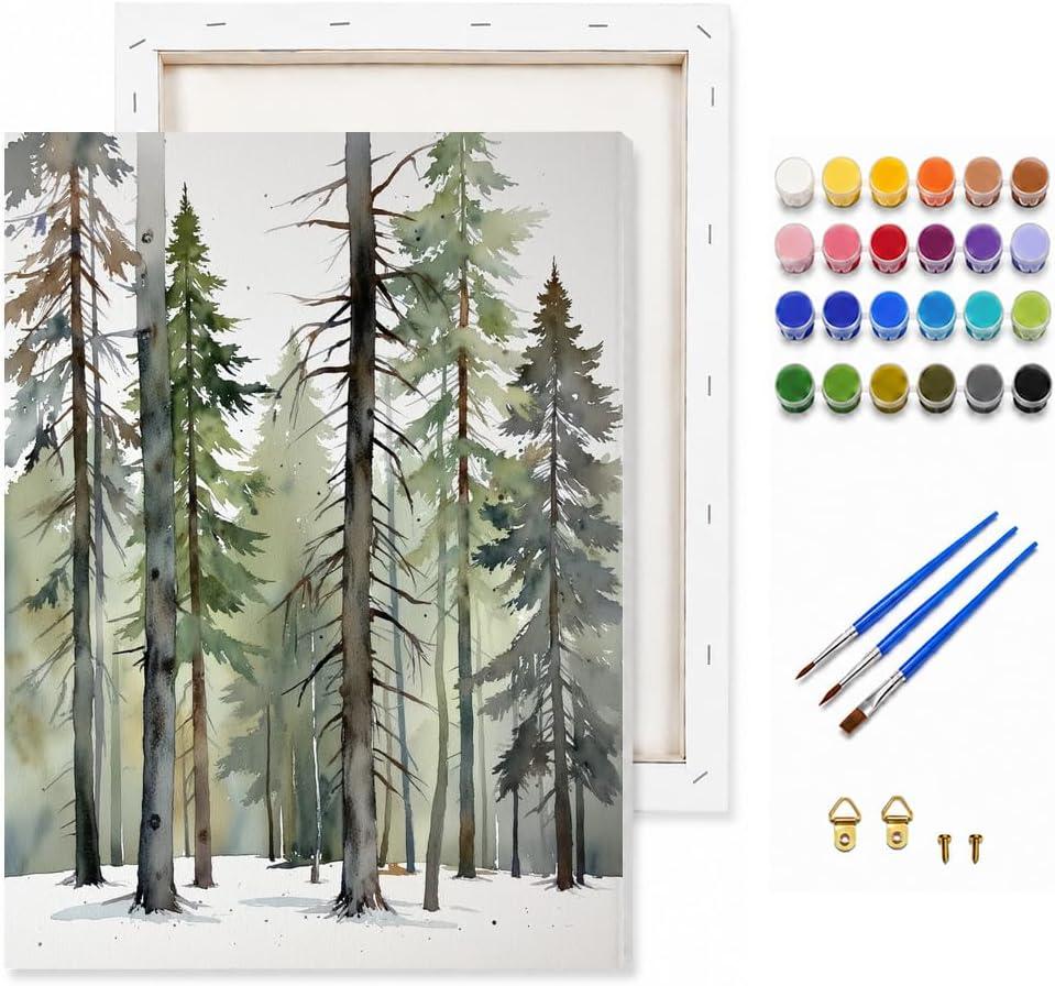 Nature Forest Paint by Numbers Kit for Adults - DIY Pine Tree Landscape Painting on Canvas, Acrylic Paint Set, Suitable for Beginners, Art for Home Decoration or Gifts(16X20IN Framed)