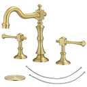 BWE 8 Inch Vintage Brass Bathroom Faucet for Sink 3 Hole Brushed Gold Bathroom Sink Faucet with Pop-up Drain and Supply Lines 2 Handle Widespread Bathroom Faucet Solid Brass