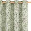 BGment Green Leaf Linen Curtains for Living Room 84 Inch Length, Botanical Branch Floral Patterned Cottage Core Farmhouse Vintage Linen Curtains Light Filtering Window Drapes, 52 x 84 Inch, Sage Green