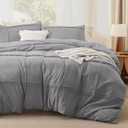 Bedsure Grid Boho Duvet Cover Queen, Textured Bedding, 3-Piece, Grey