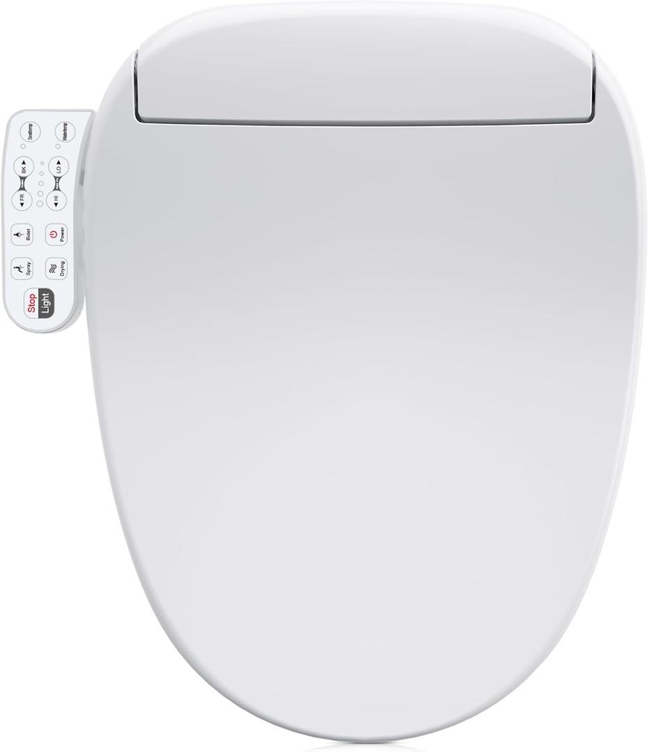 ZMJH 236 Bidet Toilet Seat, Elongated Smart Unlimited Warm Water, Vortex Wash, Electronic Heated, Warm Air Dryer, Rear and Front Wash, LED Light, Need Electricity, White (Elongated)