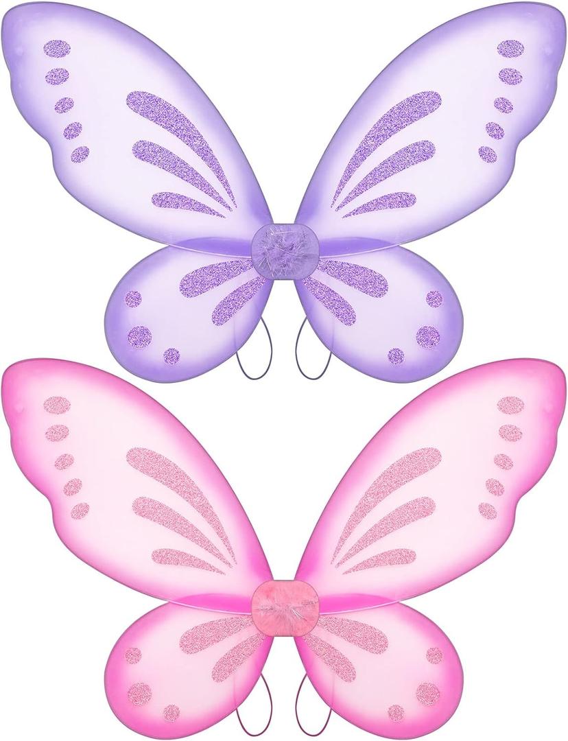 Sumind 2 Pcs Butterfly Fairy Wings Butterfly Wing Dress up Halloween Party Costume Accessory Angel Costume for Kids(Light Purple, Pink)