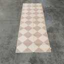 Beeiva Checkered Rug Runners for Hallways Non Slip 2.5x8, Ultra Thin Beige Kitchen Runner Rugs Non Skid Washable, Moroccan Neutral Print Carpet for Bathroom Bedroom Entryway