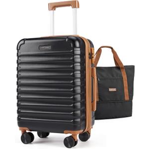 LIGHT FLIGHT Luggage Sets, Carry On Luggage 22x14x9 Airline Approved, Carry On Travel Bag Suitcases with Wheels, Expandable Hardside Lightweight Rolling with TSA Lock 2-Piece Set (DB/20),Black/Brown