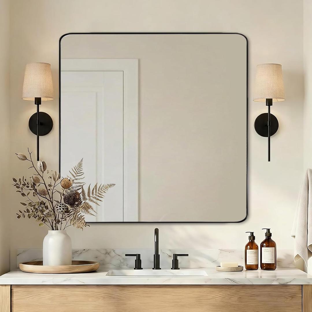 ANDY STAR Black Bathroom Mirrors for Over Sink, 28x36 Inch Matte Black Mirror for Bathroom, Rectangle Metal Vanity Mirror for Wall-Modern Clean Design with Superior Stainless Steel Frame