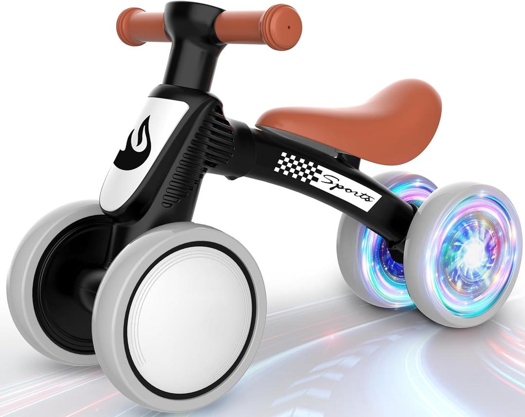 Colorful Lighting Baby Balance Bike Toys for 1 Year Old Boy Gifts, 10-36 Month Toddler Balance Bike, No Pedal 4 Silence Wheels & Soft Seat First Bike, One Year Old Boy Birthday Gift. (Black)