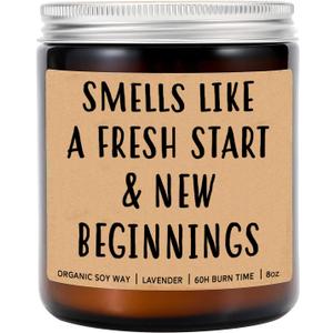 DiandDesignGift Smells Like A Fresh Start & New Beginnings Candle - Lavender Scented Soy Wax Candle - 8oz - Modern Floral Theme - Graduation & House Warming Occasion