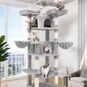 Globlazer Big Cat Tower for Indoor Cats, 80inch Cat Tower for Multiple Adult Cats XXL Cat Tree with Scratching Post, Hammock, 3 Perches, 2 Condos, 2 Hanging Basket, F80, Light Grey