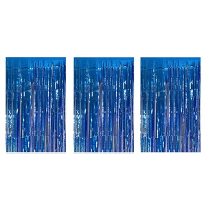 3 Pack Foil Curtain Backdrop Blue Metallic Tinsel Foil Fringe Curtains Photo Booth Props for Birthday Wedding Engagement Baby Shower Bachelorette Christmas Holiday Celebration Party Decorations,