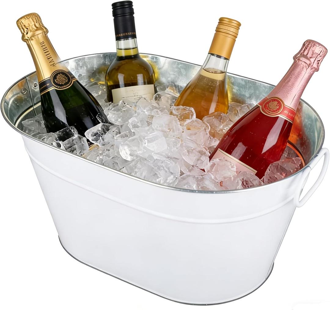 1 Pack Galvanized Beverage Tub, 3 Gallon Ice Buckets Metal Drink Buckets with Handles for Champagne Cocktails Wine Beer for Catering MimosaBars Parties, White (1) (EXP 01/01/27)