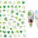 3 x 12 Sheets St Patricks Day Nail Art Stickers - Irish Shamrock 3D Self Adhesive Nails Designs - Green Glitter Nail Stickers for St Patricks Day Accessories for Women - DIY Holiday Nails Decorations