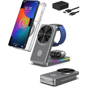 Magnetic Wireless Charger for Samsung Galaxy S26 Ultra, 3 in 1 Wireless Charging Station for Samsung Watch 8, Travel Foldable MagSafe Charger Stand for Android S25 Ultra/Z Fold/Z Flip 7, Buds 4 Pro