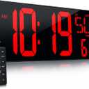 Large Digital Wall Clock with Remote Control 17.2" LED Large Display Timer with Temperature Date Week Auto DST Adjustable Brightness, Big Wall Alarm Clock for Living Room Office Garage Gym Seniors