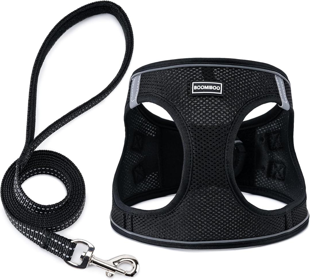 BOOMIBOO Dog Harness with Leash Set, No Pull Adjustable Reflective Step-in Puppy Pet Vest Harnesses for Small Medium Large Dogs and Cats,Black L (L(Chest:18"-20"))