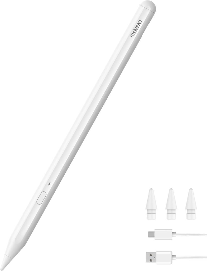 Metapen Pencil A11 for iPad 6th-11th, Quick Button & Bluetooth, 2X Fast Charge Stylus Pen for 2018-2025 Apple iPad a16/11/10/9/8/7/6th Gen, Pro 12.9/11/13-inch M4, Air3/4/5/M2/M3, Mini 5/6th