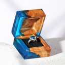 Wedding Ring Box, Blue Engagement Ring Box with Single Slot for Proposal Wedding Ceremony, Handcrafted, Made of Wood and Resin