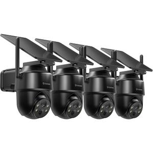 GALAYOU 2K Security Cameras Wireless Outdoor-360 PTZ Cameras for Home Security with Solar Panel/Battery Powered, Night Vision, Two-Way Audio, PIR Sensor, Works with Alexa, R1 4P Black (2.4Ghz Only)