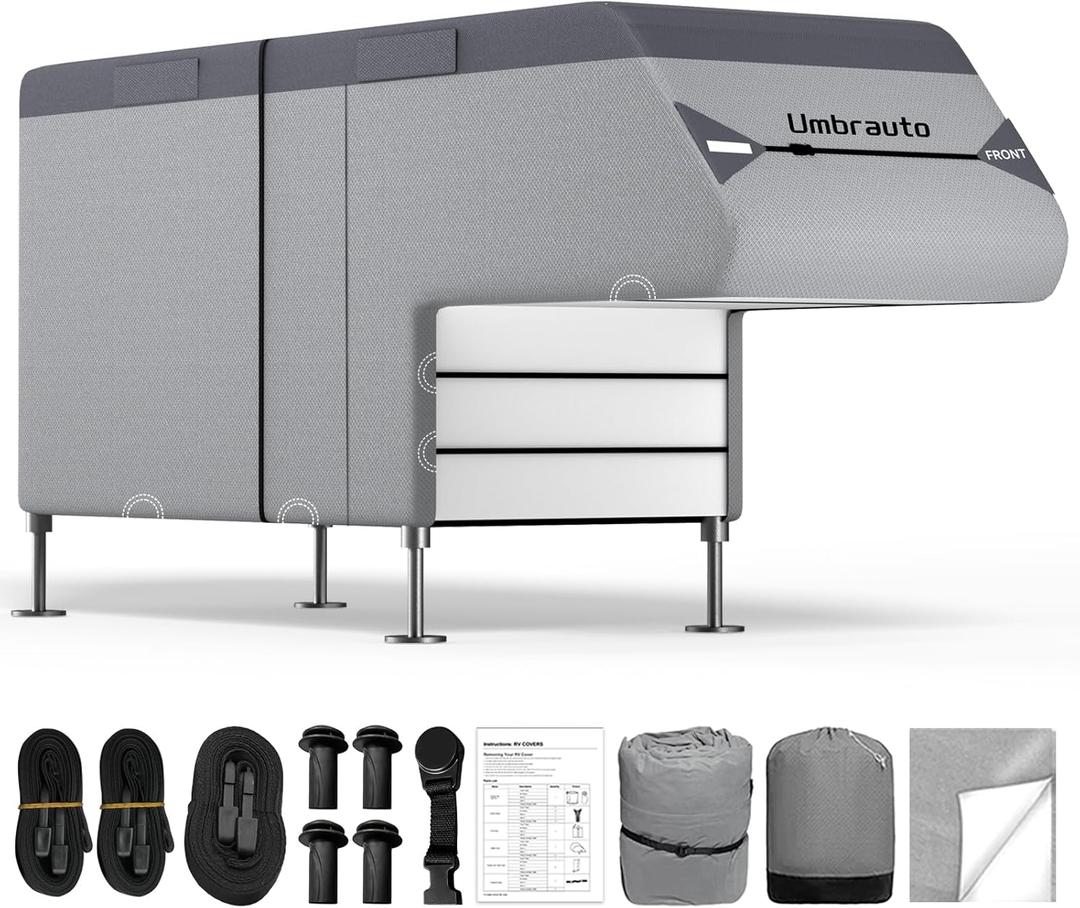 Umbrauto Truck Camper RV Cover 6-8ft: Waterproof Cabover Camper Cover, Upgraded 7 Layers Slide-in Camper Cover, Windproof Straps, Adhesive Patch for All Seasons
