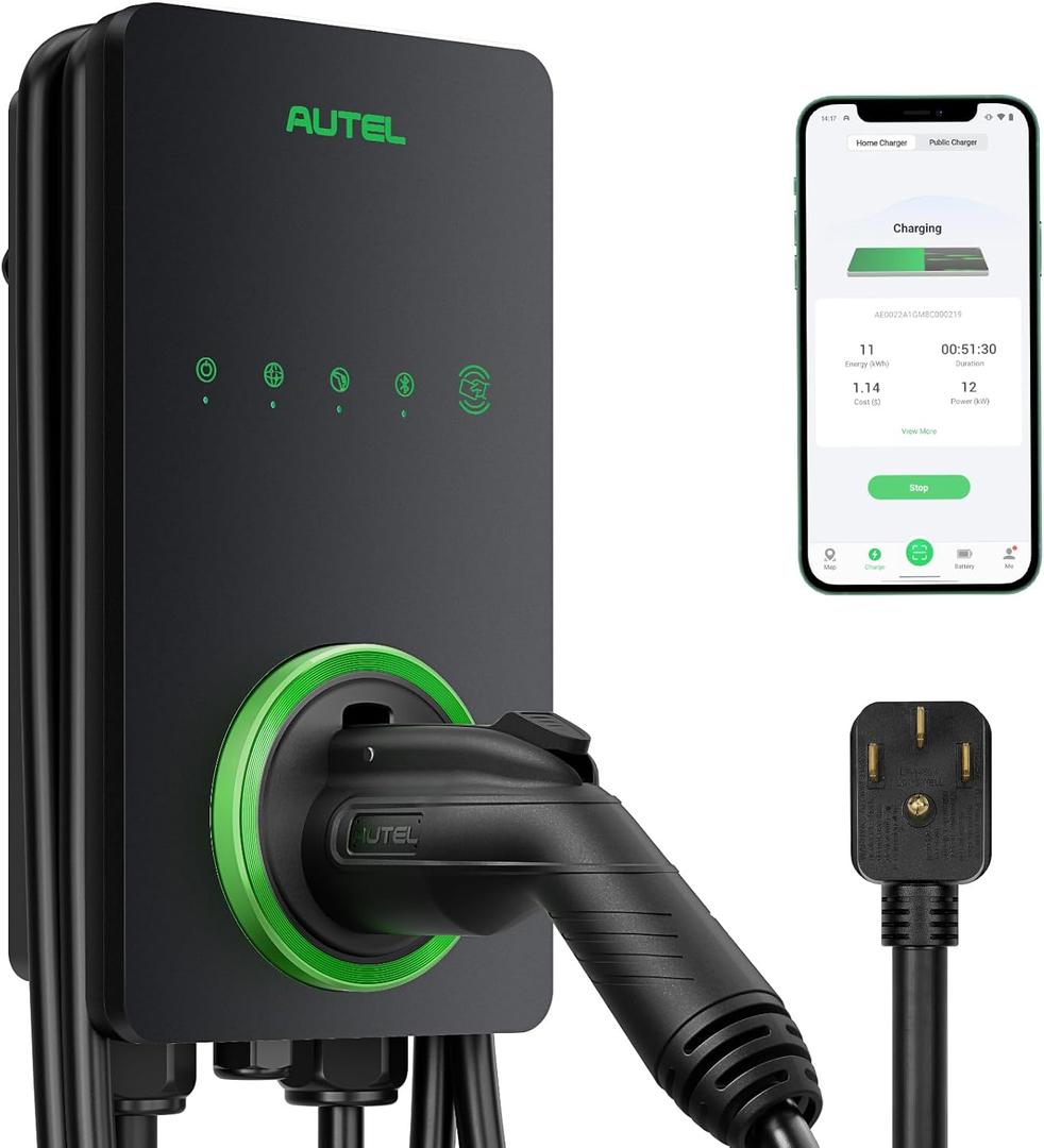 Autel 40A Level 2 EV Charger, 240V NEMA 14-50 J1772, WiFi, 25ft Cable Smart App Control, Scheduled Charging, Adjustable Current, Energy Monitoring, and Weatherproof Protection,in-Body Holster