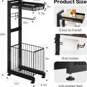 Toilet Paper Holder Stand with Storage Shelf - Multi Tier Metal Toilet Paper Stand with Large Basket for Tissue Rolls, Wipes, Magazines, Sturdy Standing Organizer for Bathroom, Toilet (Black)