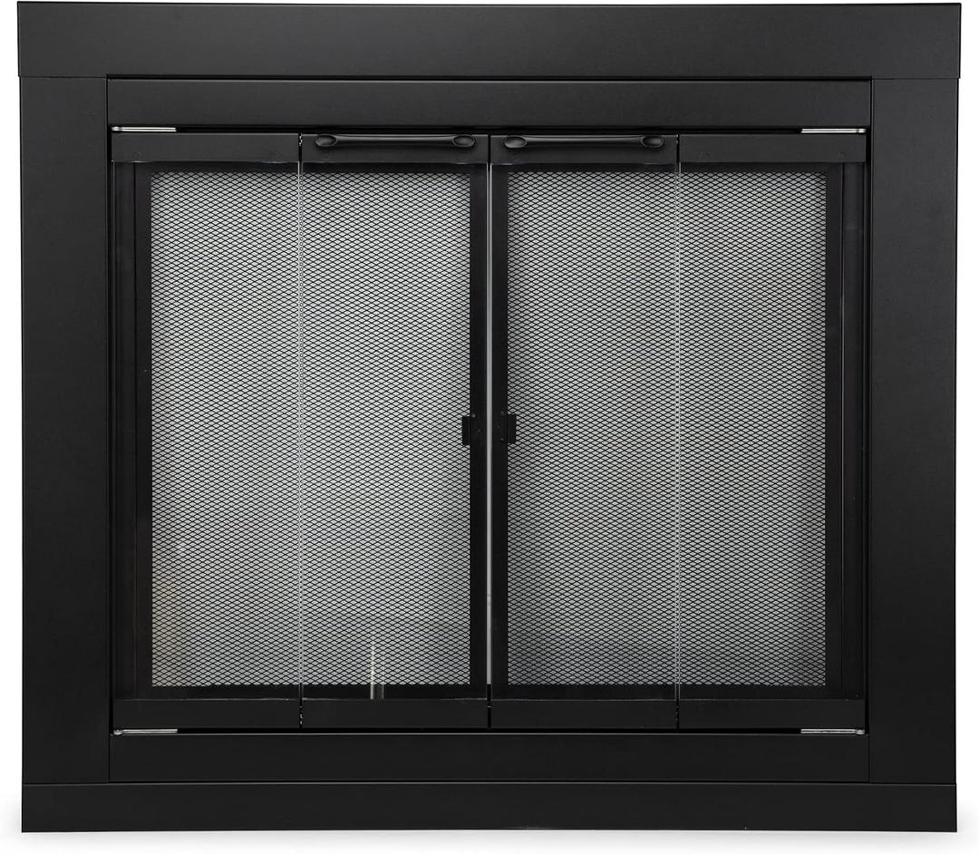 Stanbroil Fireplace Glass Bi-fold Style Door, Black Finish, Medium, Decorative Fireplace Screen Door for Fireplace Accessories