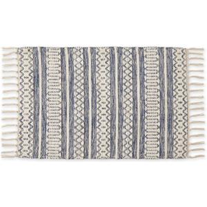 DII Textured Woven Rug Collection Hand-Loomed Shag Printed, 2x3 Ft, Chenille Stripe French Blue