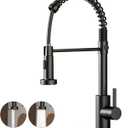 Kitchen Faucet with Pull Down Sprayer, Stainless Steel Single Handle Pull Out Spring Loaded Sink Faucet, 1 Hole or 3 Hole, Dual Function for RV Farmhouse Camper(Black)