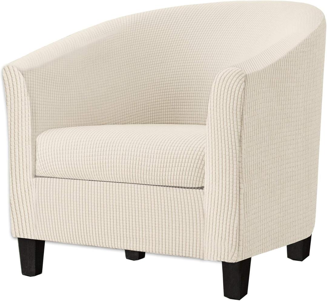 2 Piece Tub Chair Covers with Cushion Cover, Stretch Jacquard Furniture Cover,Armchair Protector Slipcover Removable Machine Washable (Beige Yellow)