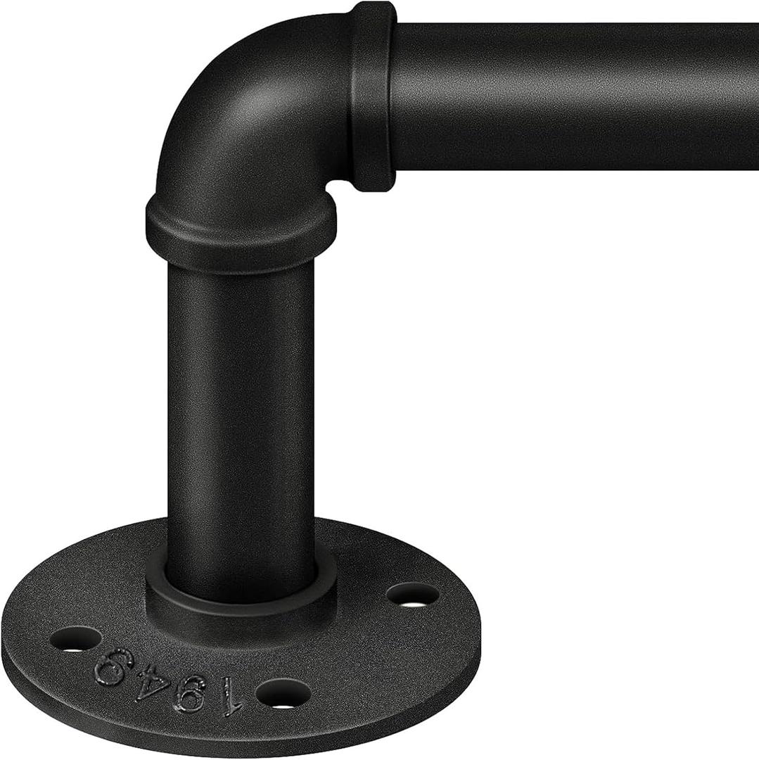 TEAKMAMA 1 Inch Industrial Curtain Rods for Windows, Blackout Heavy Duty Curtain Rod with Wrap - Around Design for Indoor/Outdoor Use, 32"-240", Black