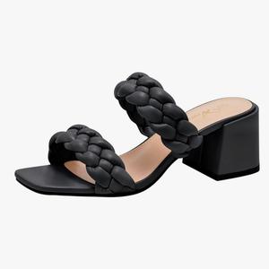 Athlefit Women's Braided Heeled Sandals Strappy Square Open Toe Heels Backless Mules Slip On Block Heels, size 7