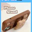 Kawaii 3D Teddy Bear Phone Case for iPhone 17 Pro (with Retractable Phone Stand & Grip) Cute Girly Cartoon Soft Silicone Phone Cover for Girls, Kids, Teens, and Women, Brown