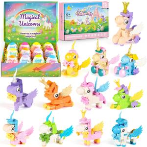 Easter Party Favors & Egg Hunt Prizes for Kids  12 Unicorn Building Sets with Prefilled Eggs, Non-Candy Easter Basket Stuffers & Goodie Bag Fillers | STEM Toys Easter Gifts for Boys & Girls Ages 6+