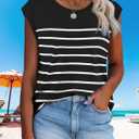 XIEERDUO Womens Tops Dressy Casual Summer Striped Shirts Cap Sleeve Tops Color Block Loose Fit (Black, S)