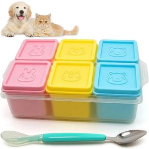 2ME Cat and Dog Food Storage Containers with Lids, 6-Pack 100% Silicone 4oz Each, with Dual-Ended Scoop  Keeps Wet Can Food Fresh, Odor-Resistant,Freezer, Microwave & Dishwasher Safe