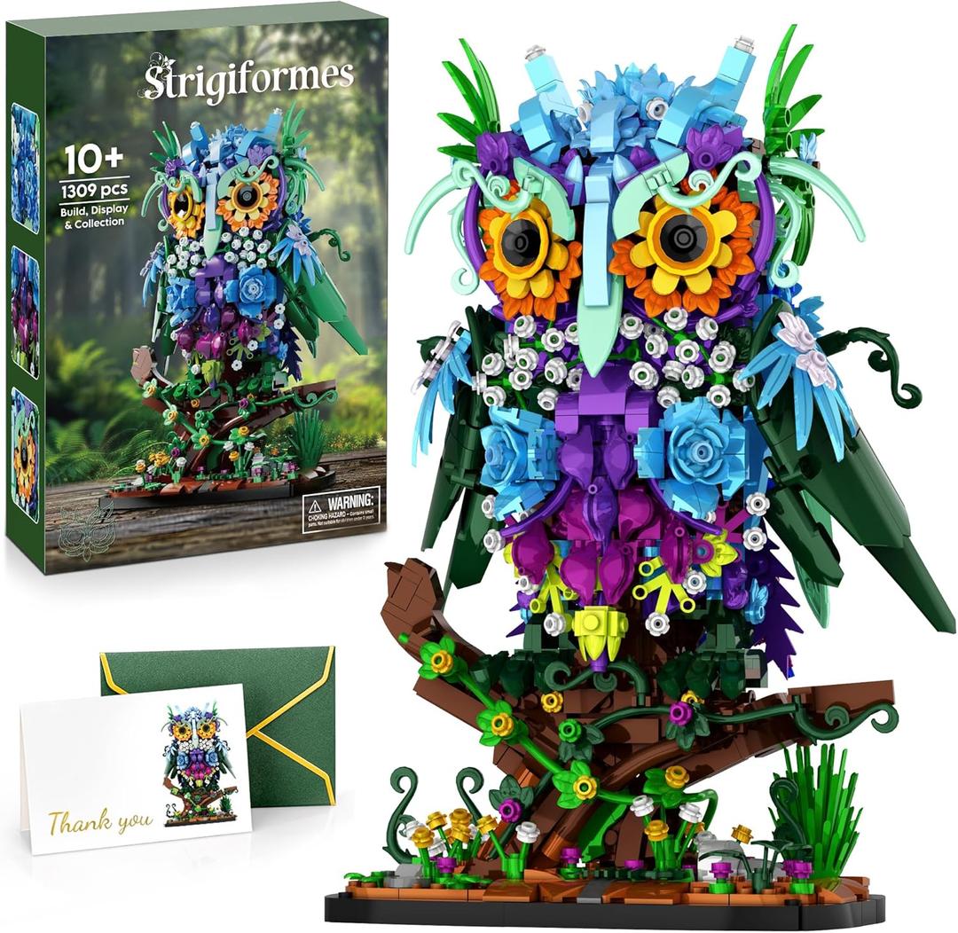 JOJO&Peach Floral Owl Toy Building Set for Girl, MOC Flower & Animal Collectible Home Decor and Office Art, Birthday Gifts Toys for Women Adults & Teens Age 8 10 12 14+ (1309 Pieces)