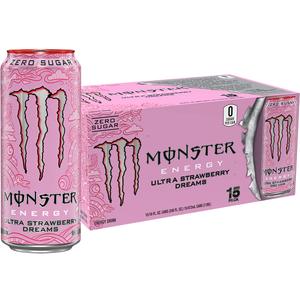 Monster Energy Ultra Strawberry Dreams, Sugar Free Energy Drink, 16 Ounce | Pack of 15