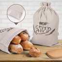 2 x 2 Pack Linen Bread Bag for Homemade Bread Container - Plastic Lined, 19.7 x 13.7 Inch Unbleached & Reusable Bread Storage for Bakery Baguette Picnic Wedding Wrapping Camping