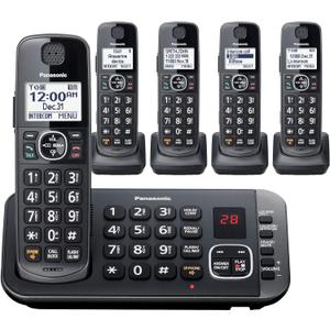 Panasonic DECT 6.0 Expandable System, Cordless Phones With Answering Machine and Call Blocking - 5 Cordless Phones 5 Handsets - KX-TGE645M (Metallic Black)