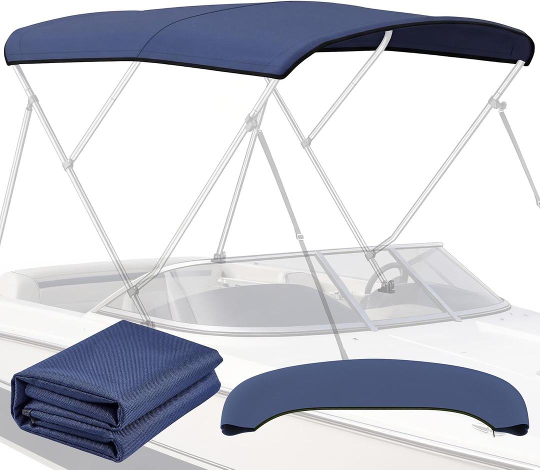 3 Bow Bimini Top Replacement Canvas- 900D Durable Marine Grade Canvas with Storage Boot, Waterproof & UV-Proof Boat Canopy for without Frame Jon Boats, Pontoon Boats (Navyblue, 6'L x 46-54"W x 60"H)