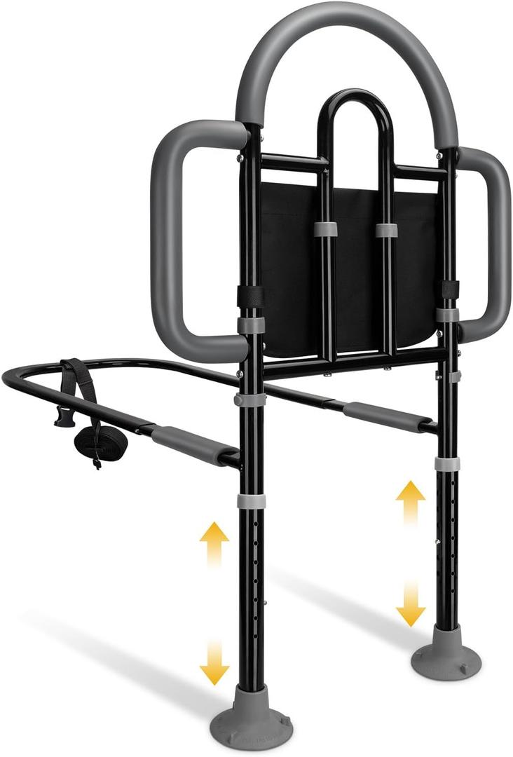 Bed Rails for Elderly Adults Safety, Adjustable Bed Assist Rail - Portable Bed Cane Supports 400 Lbs,ASTM Approved Bedside Safety & Stability for Seniors, for Bed Frames 14.57"-20.67"