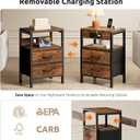 Lazzanto NightStand Bedside Charging Table Bedroom - Brown Night Stand with Charger Station, Modern Bed Side End Table with Open Shelf & 2 Fabric Drawers, USB-C Port for Dorm, Living Room